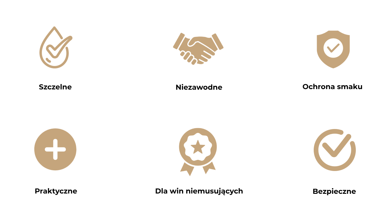 Obraz
            przedstawia psześć ikon opisujących zalety korka od wina